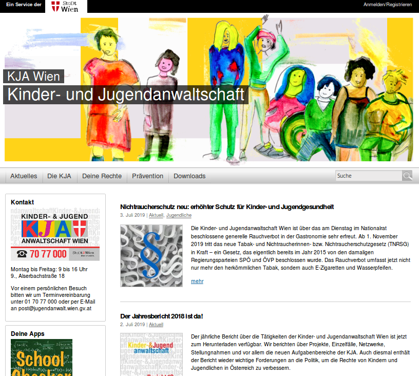 Webseite der KJA mit Illustration im Headerbild